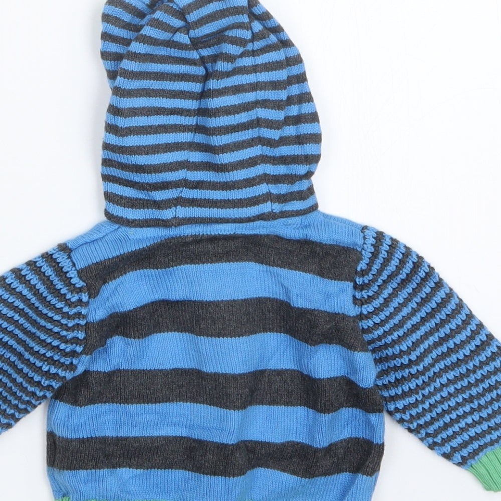 Marks and Spencer Boys Blue Striped Knit Cardigan Jumper Size 3-6 Months