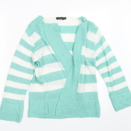 Elite Womens Green Striped Knit Cardigan Jumper Size L