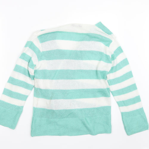Elite Womens Green Striped Knit Cardigan Jumper Size L