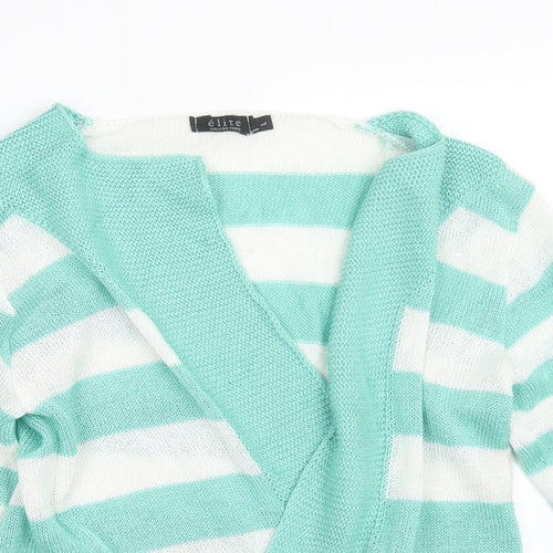 Elite Womens Green Striped Knit Cardigan Jumper Size L