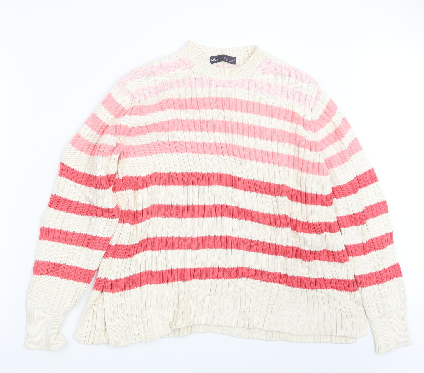 Marks and Spencer Womens Pink Striped Knit Pullover Jumper Size 18
