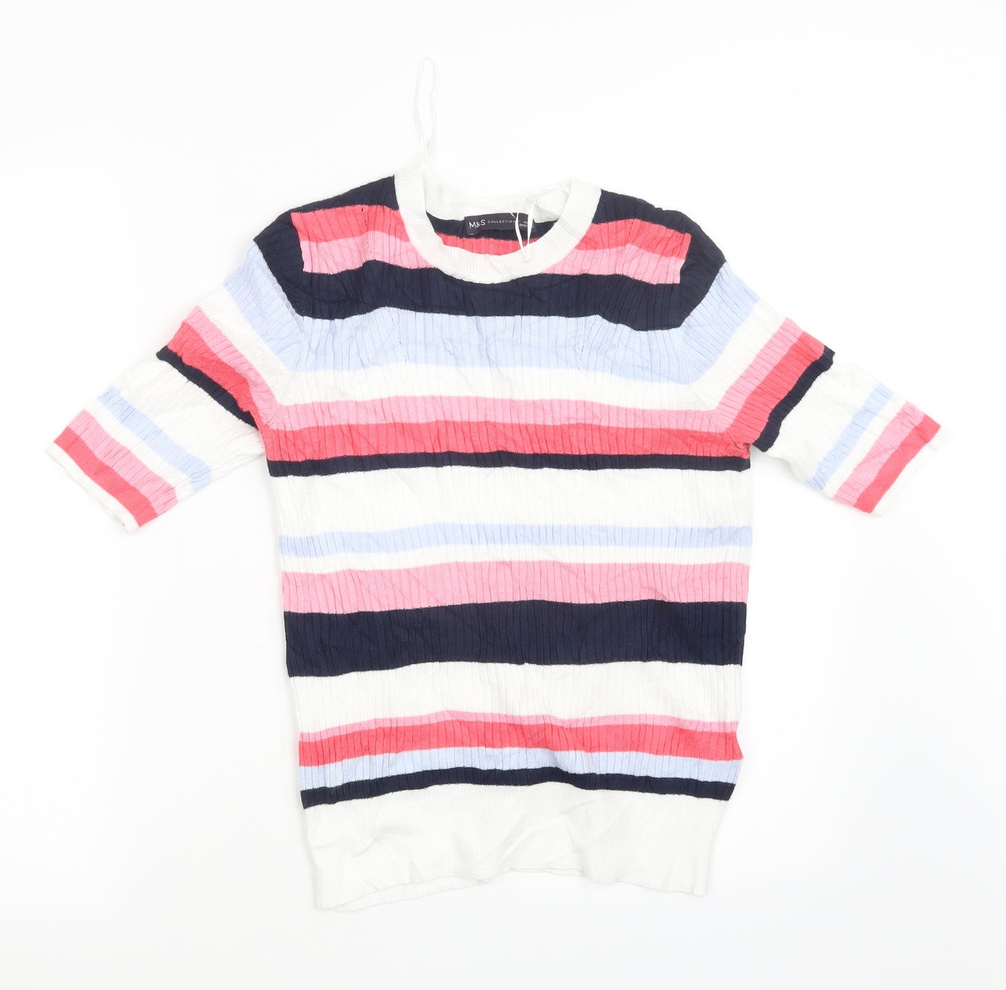 Marks and Spencer Womens Pink Striped Knit Pullover Jumper Size 12
