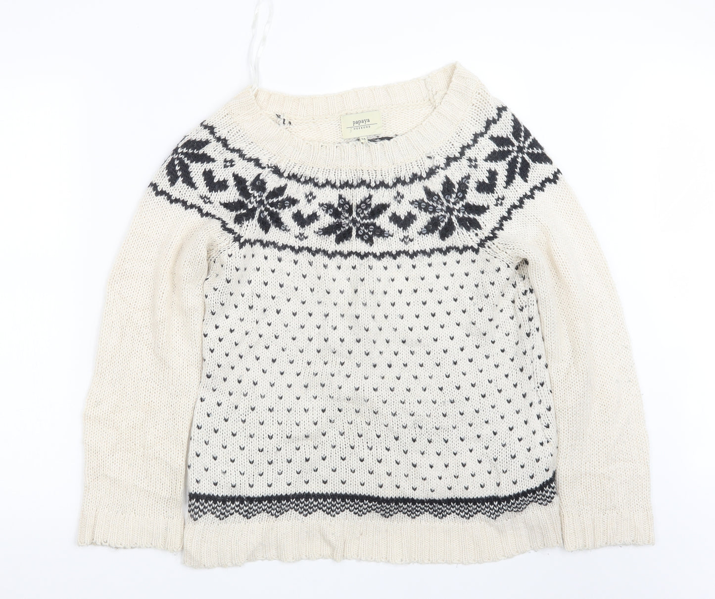 Papaya Womens Ivory  Knit Pullover Jumper Size 14  - Christmas