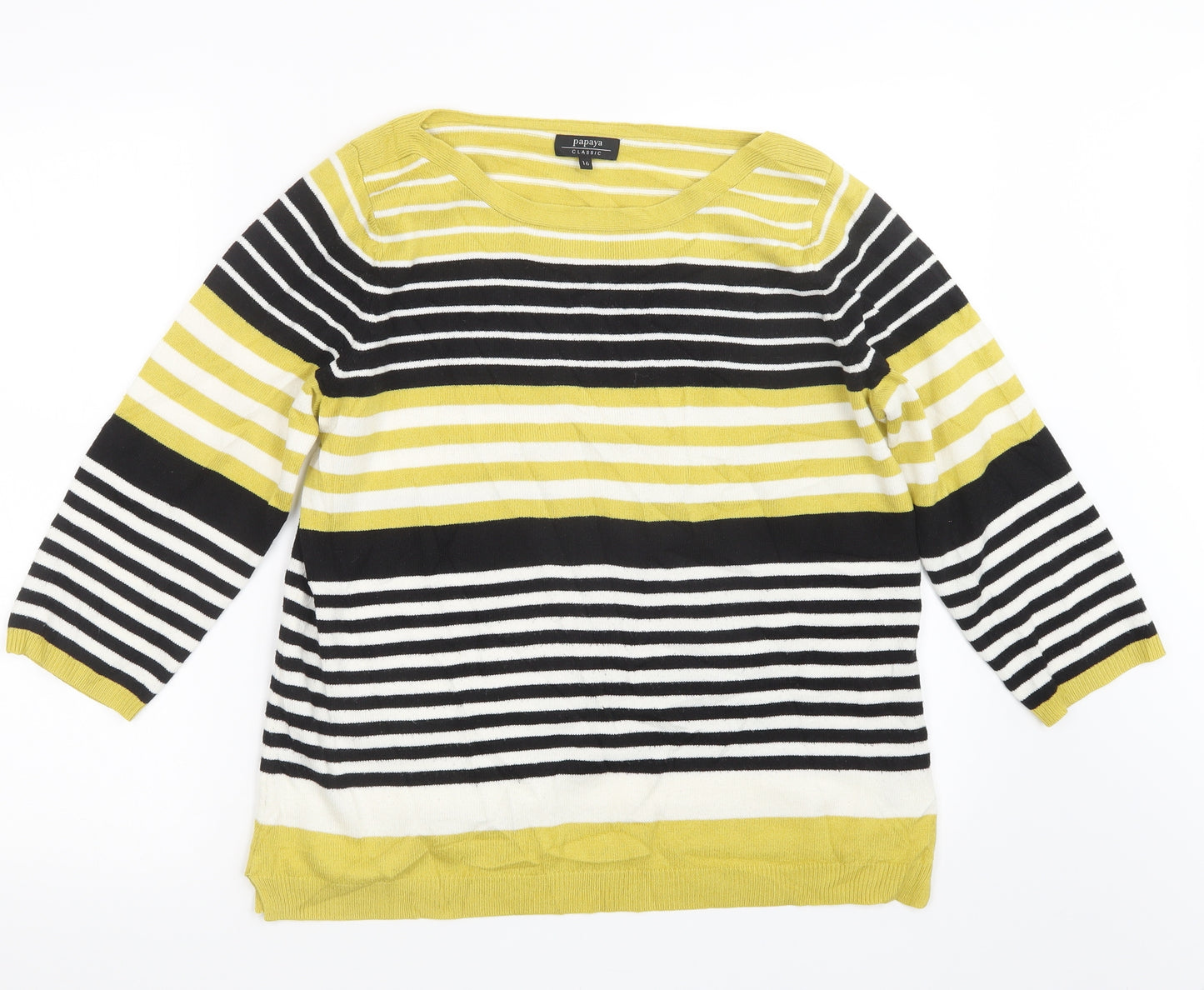 Papaya Womens Black Striped Knit Pullover Jumper Size 16