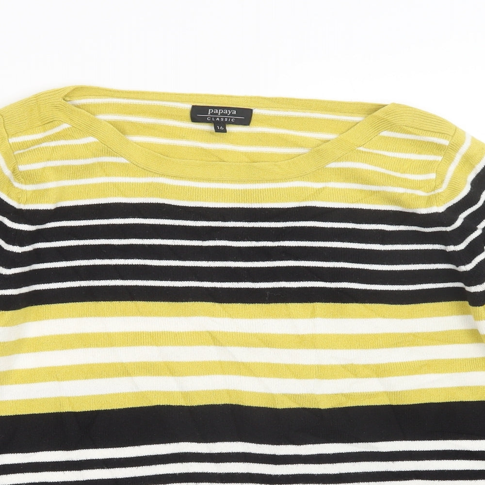 Papaya Womens Black Striped Knit Pullover Jumper Size 16