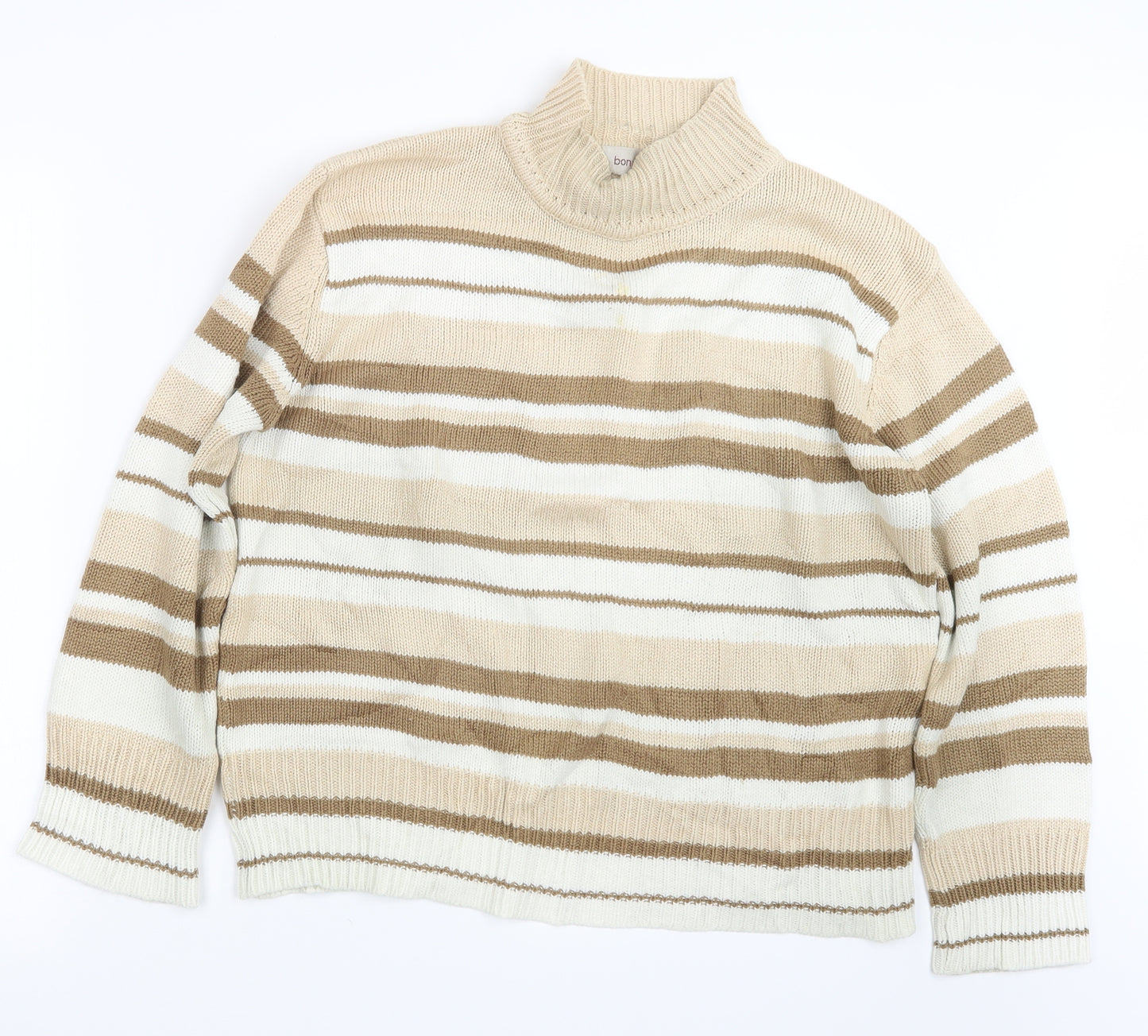 Bonmarché Womens Beige Striped Knit Pullover Jumper Size L
