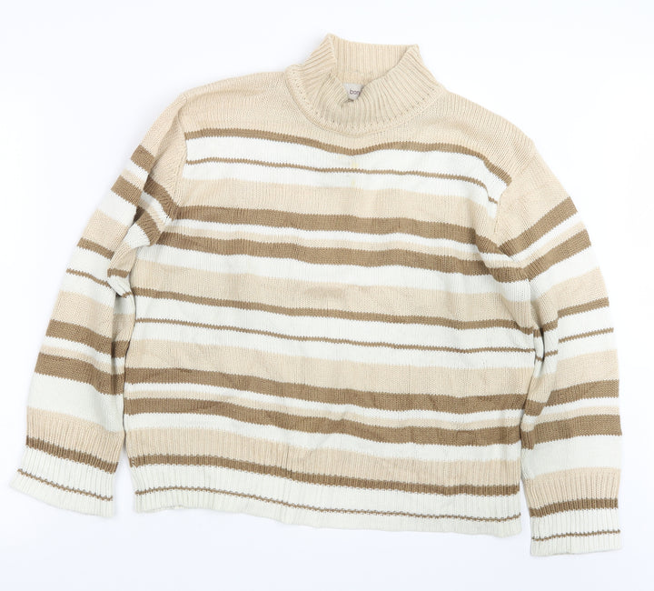 Bonmarché Womens Beige Striped Knit Pullover Jumper Size L