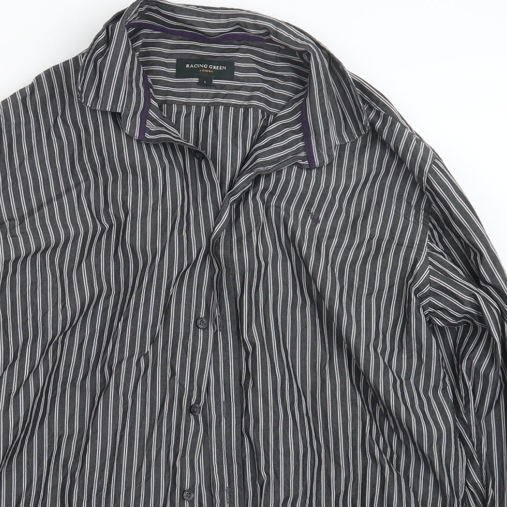 Racing Green Mens Black Striped   Button-Up Size L