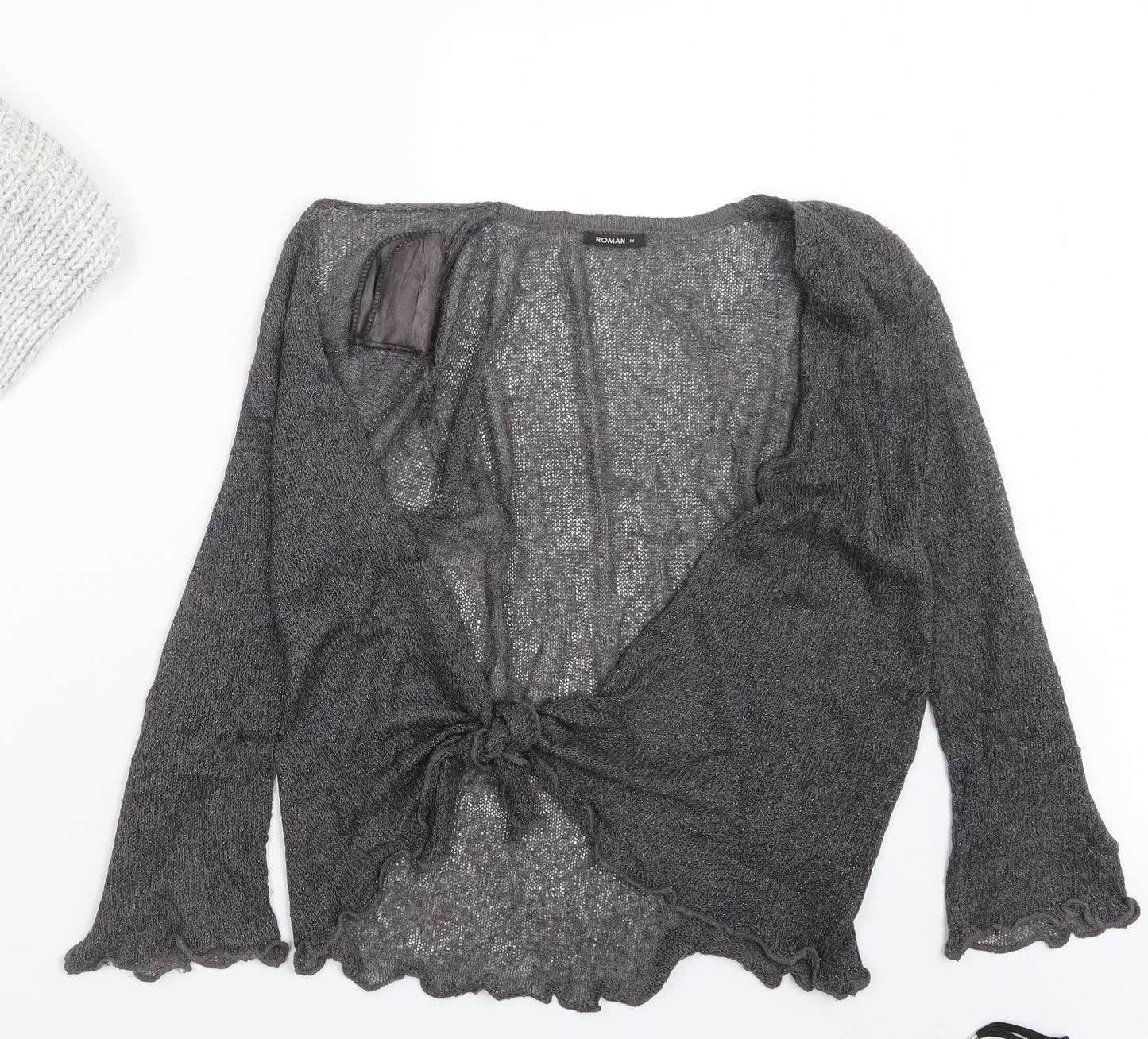 Roman Womens Grey  Knit Cardigan Jumper Size 14