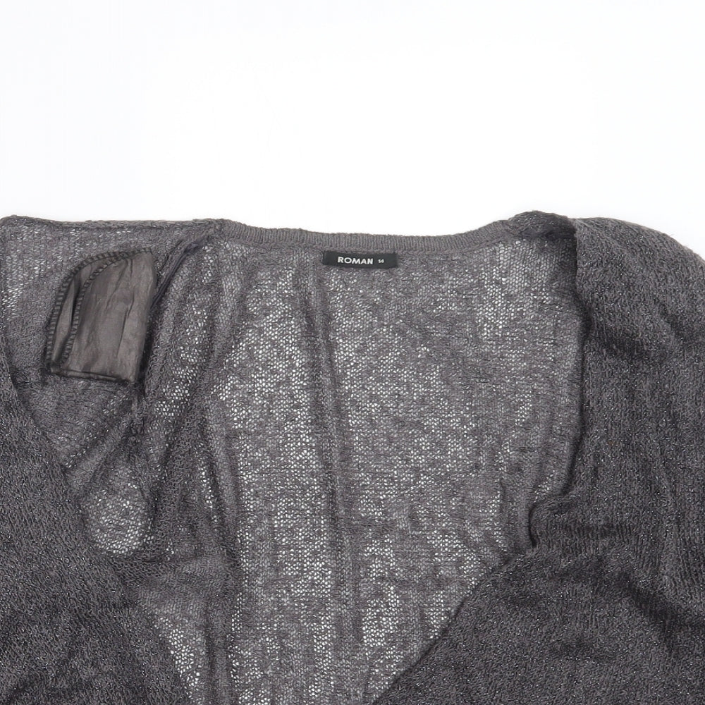 Roman Womens Grey  Knit Cardigan Jumper Size 14