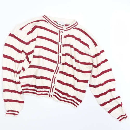 BHS Womens Red Striped Knit Cardigan Jumper Size 14