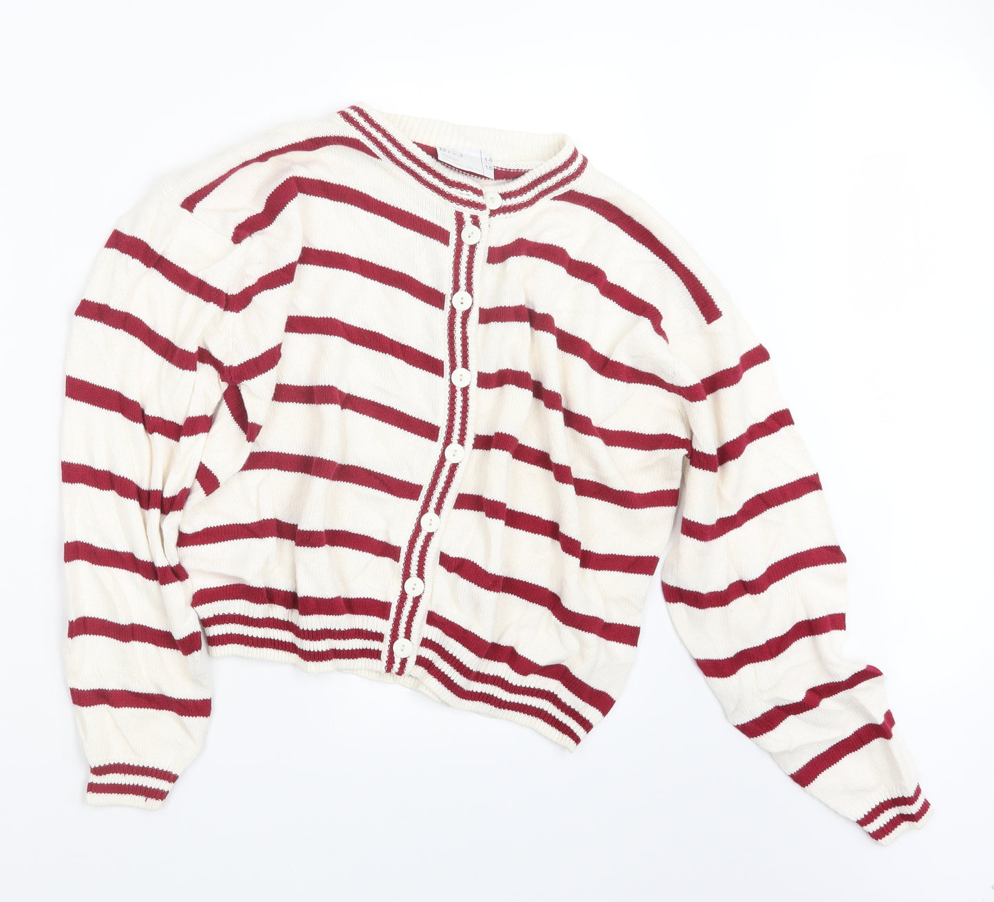 BHS Womens Red Striped Knit Cardigan Jumper Size 14