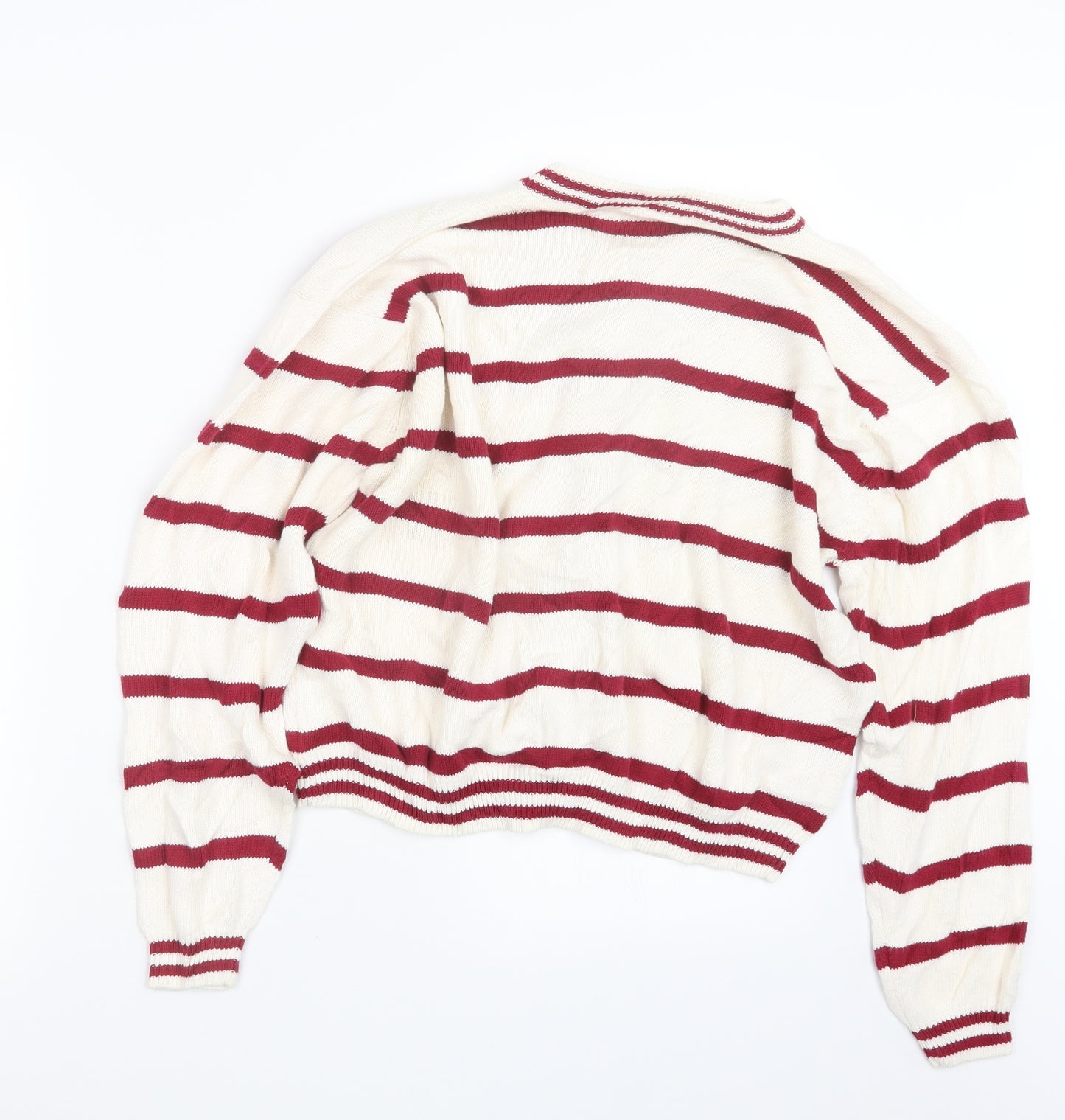 BHS Womens Red Striped Knit Cardigan Jumper Size 14