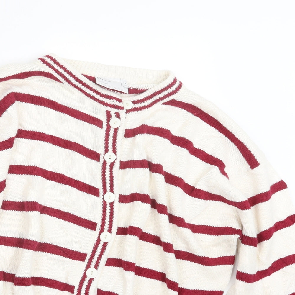 BHS Womens Red Striped Knit Cardigan Jumper Size 14