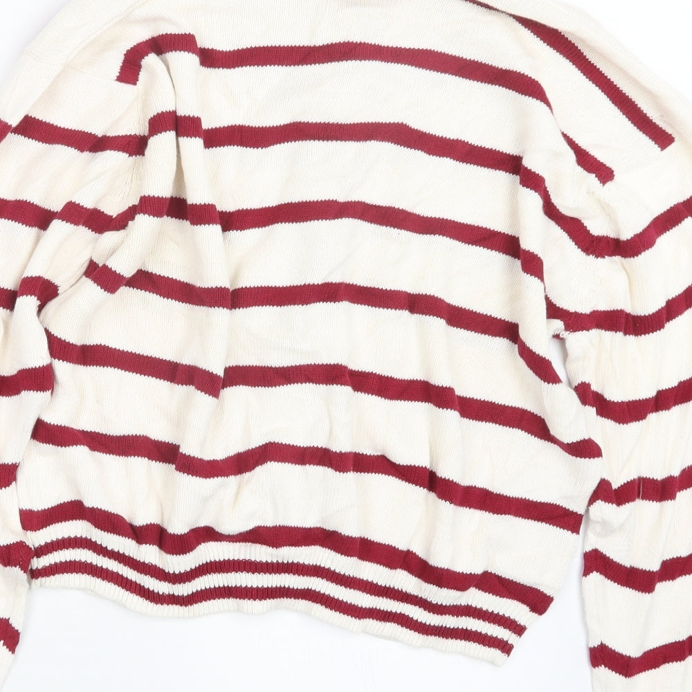 BHS Womens Red Striped Knit Cardigan Jumper Size 14