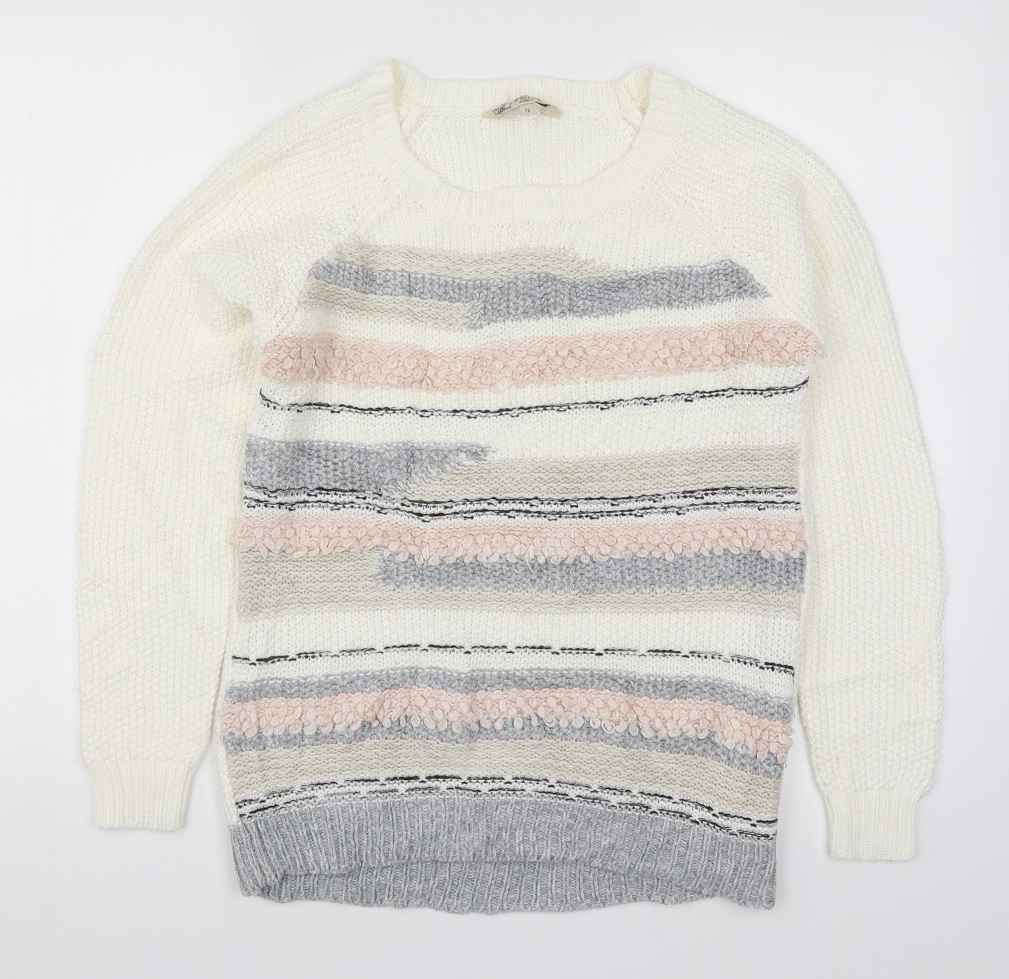 M&Co Womens White Striped Knit Pullover Jumper Size 12