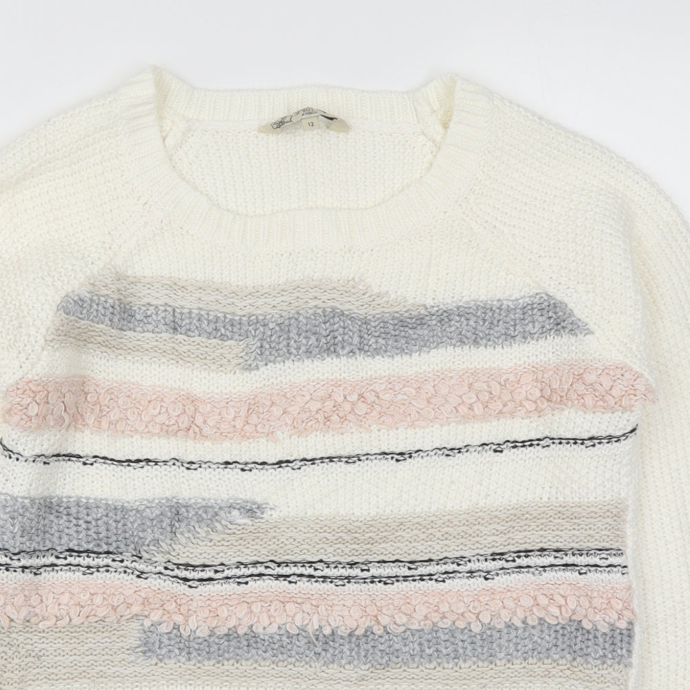 M&Co Womens White Striped Knit Pullover Jumper Size 12