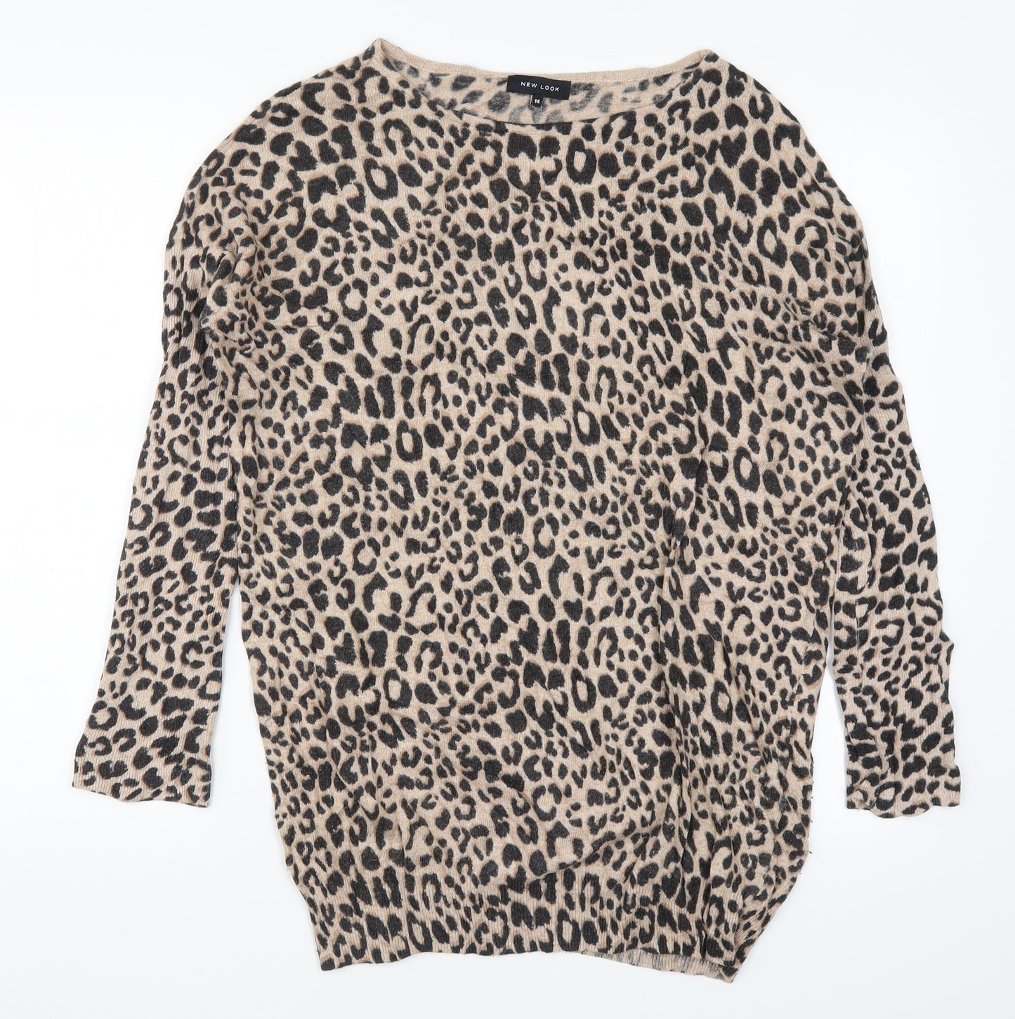 New Look Womens Brown Animal Print Knit Pullover Jumper Size 14