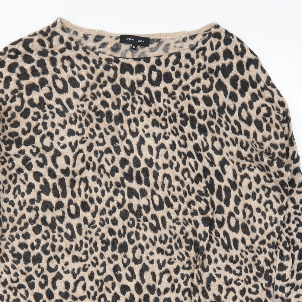 New Look Womens Brown Animal Print Knit Pullover Jumper Size 14