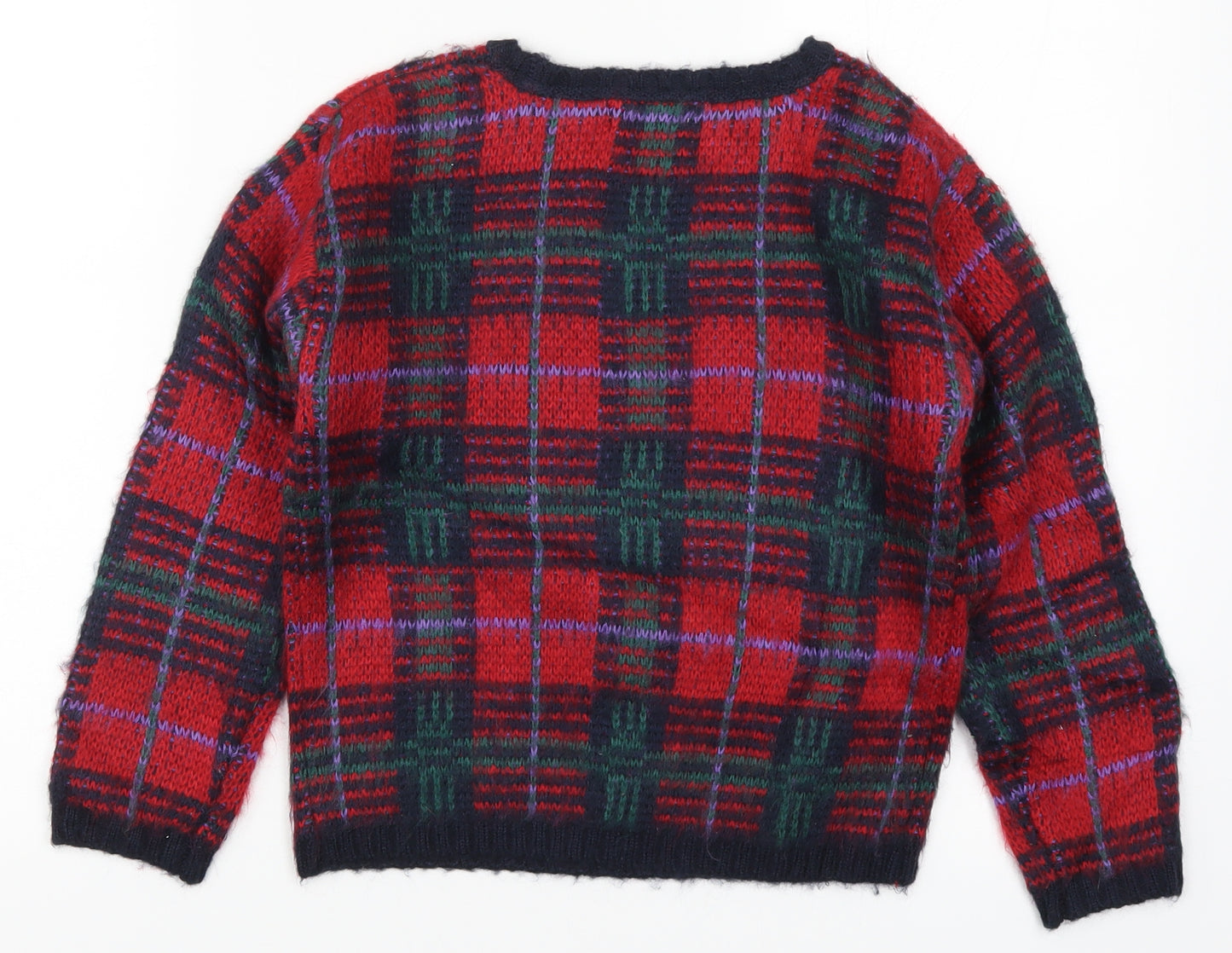 Marks and Spencer Girls Red Check Knit Pullover Jumper Size 8-9 Years