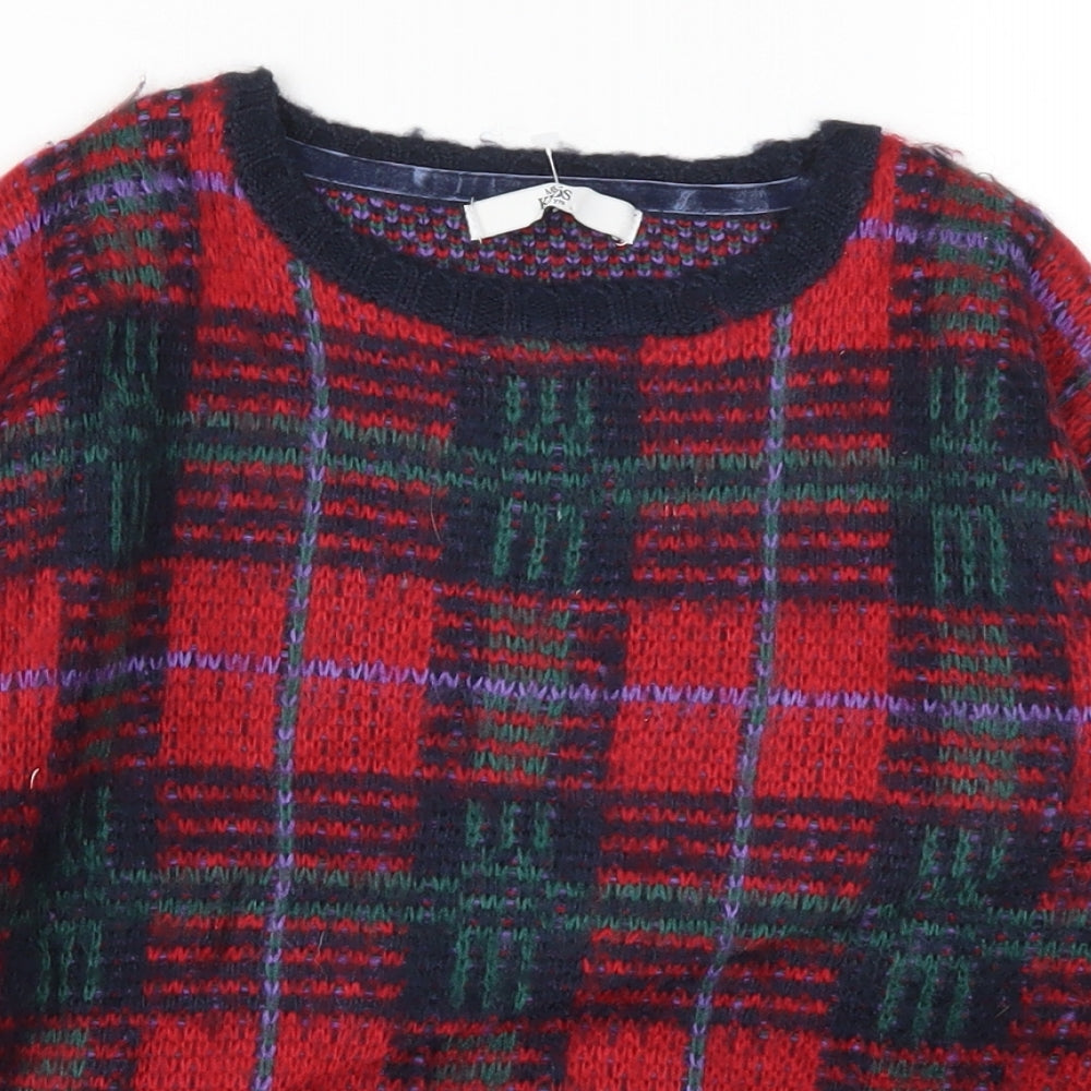 Marks and Spencer Girls Red Check Knit Pullover Jumper Size 8-9 Years