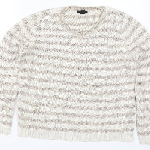 H&M Womens Beige Striped Knit Pullover Jumper Size M