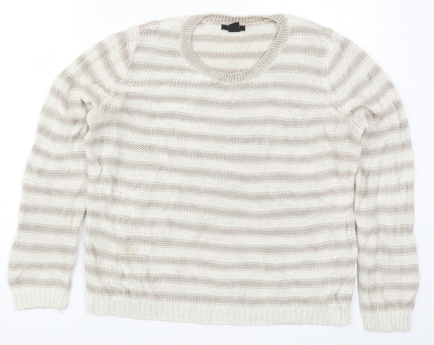 H&M Womens Beige Striped Knit Pullover Jumper Size M