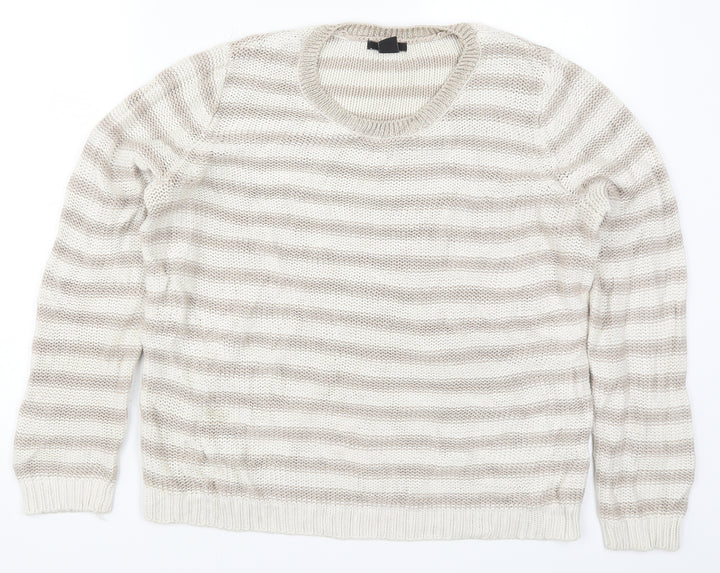 H&M Womens Beige Striped Knit Pullover Jumper Size M