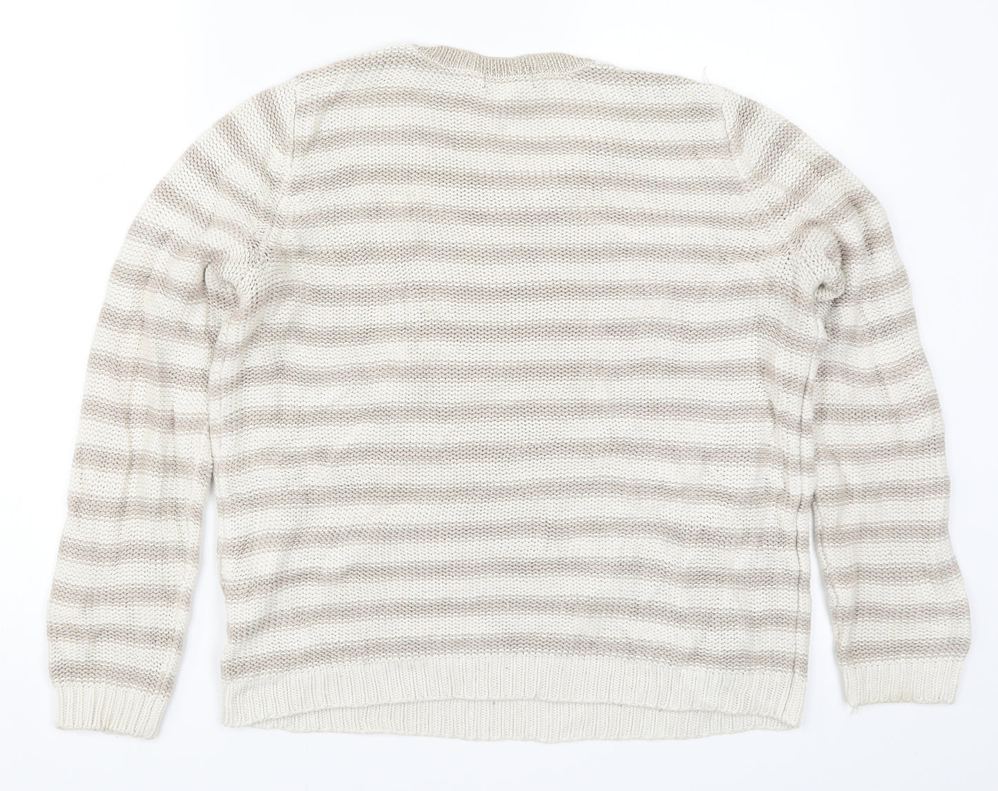 H&M Womens Beige Striped Knit Pullover Jumper Size M