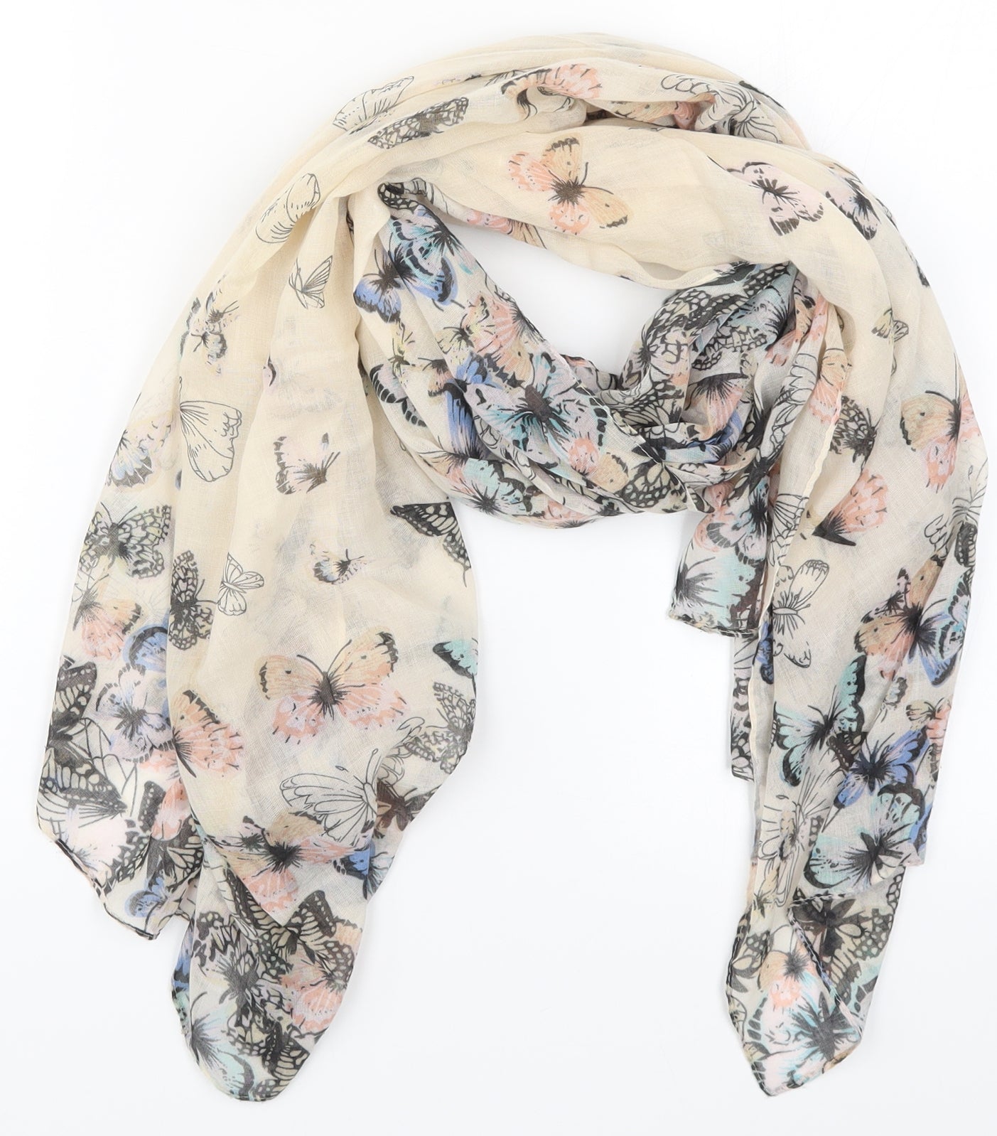 Preworn Womens Beige    Scarf   - Butterflies