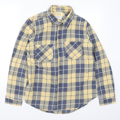 C&C Womens Yellow Check  Basic Button-Up Size M