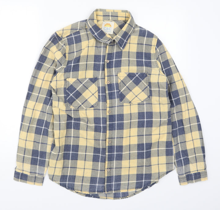 C&C Womens Yellow Check  Basic Button-Up Size M