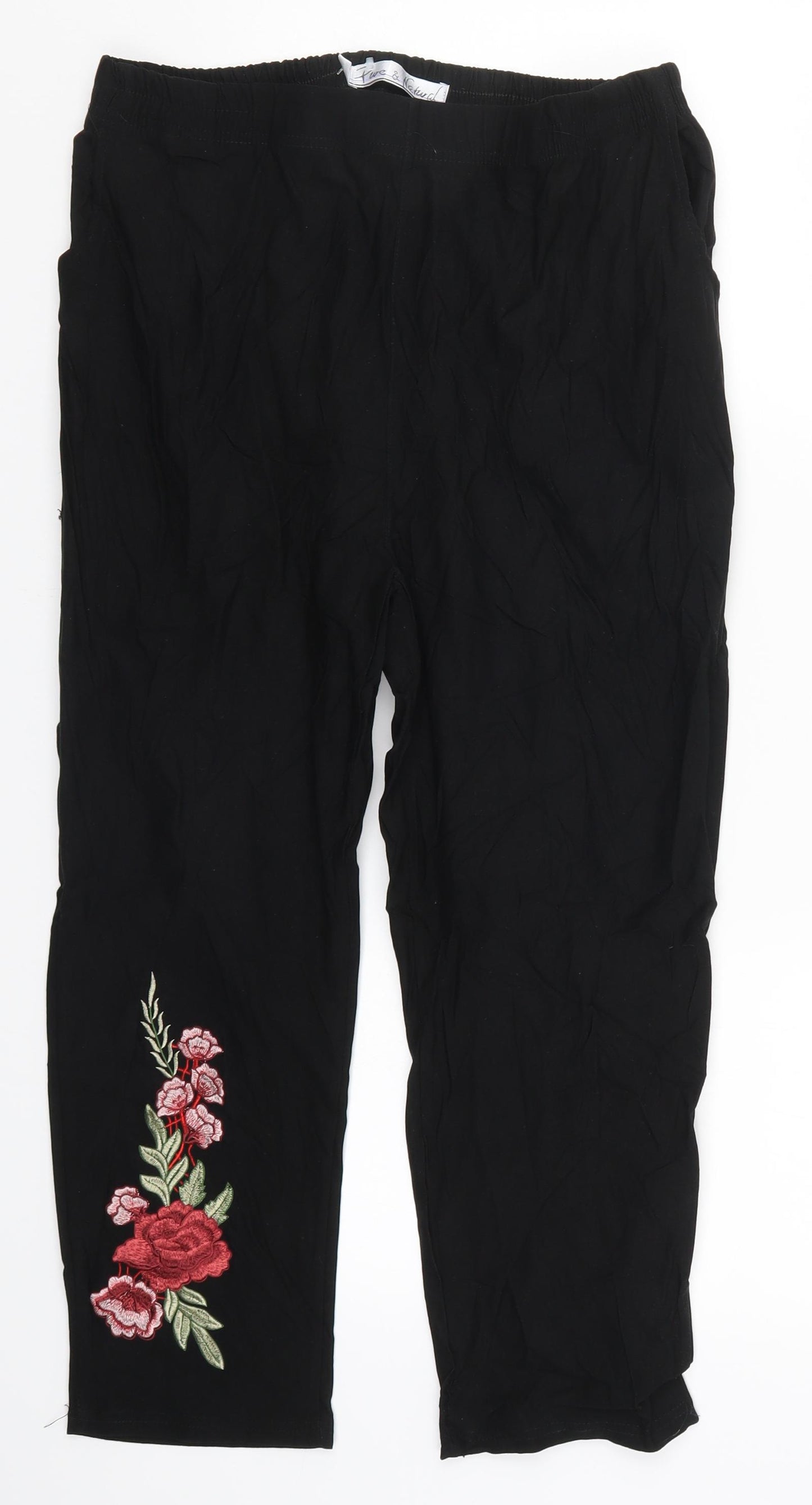 Pure & Natural Womens Black Floral  Trousers  Size 14 L22 in