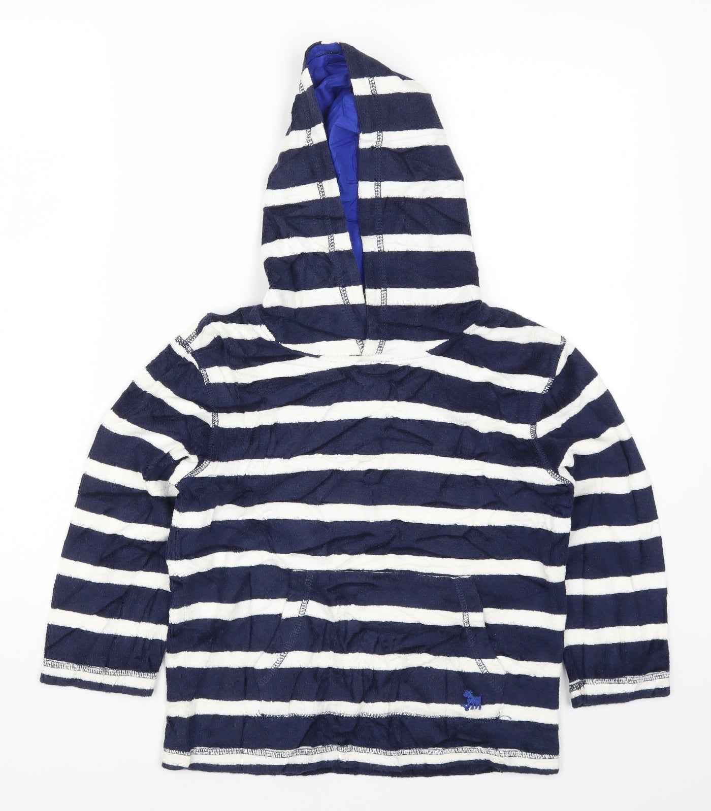 Mini Boden Boys Blue Striped  Pullover Hoodie Size 7-8 Years