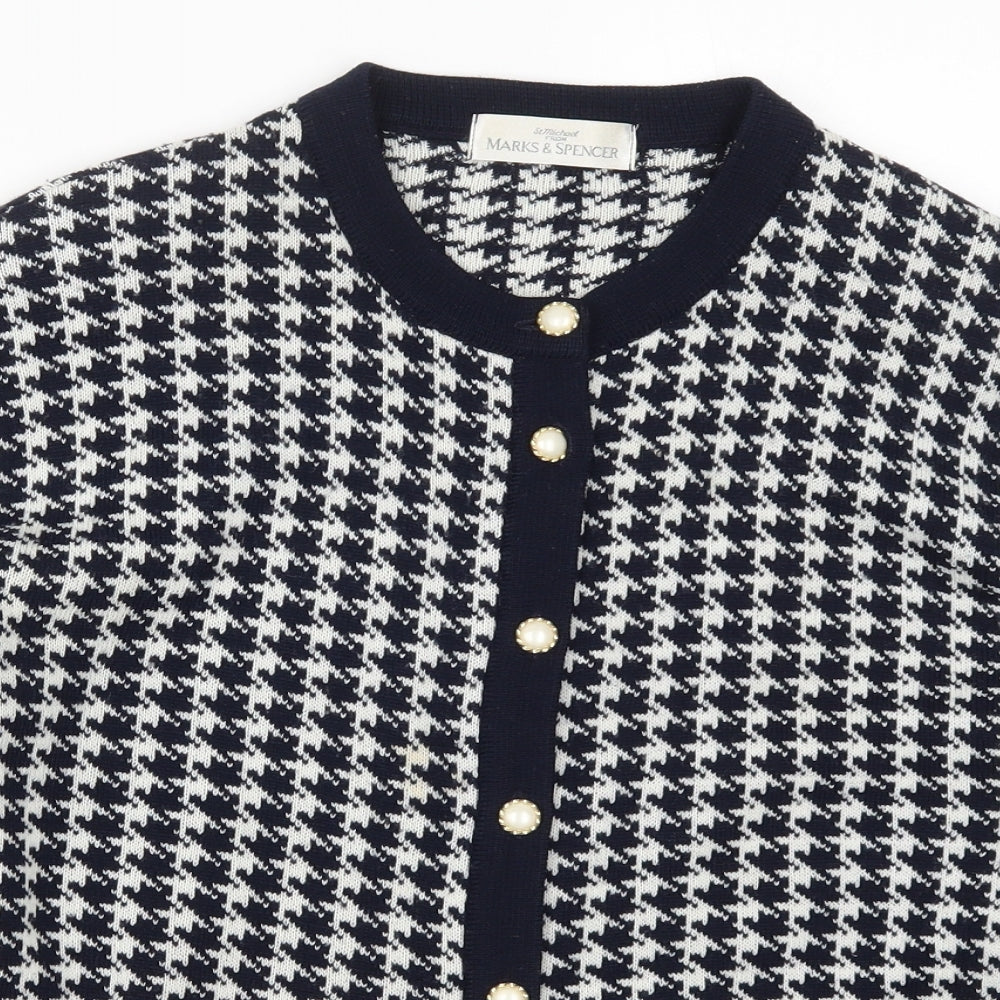 Marks and Spencer Womens Blue Houndstooth Knit Cardigan Jumper Size 12