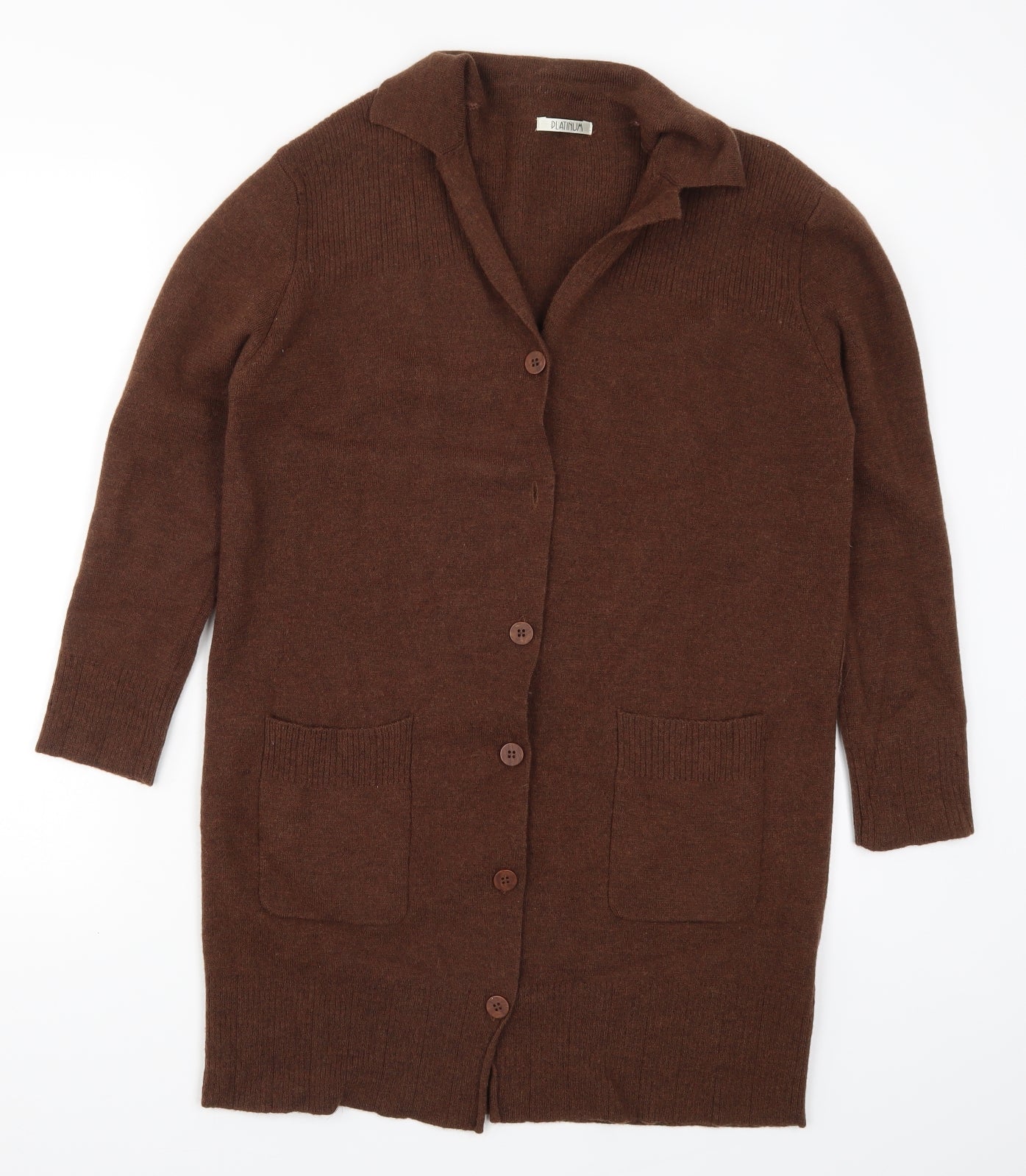 Pltinum Womens Brown  Knit Cardigan Jumper Size M