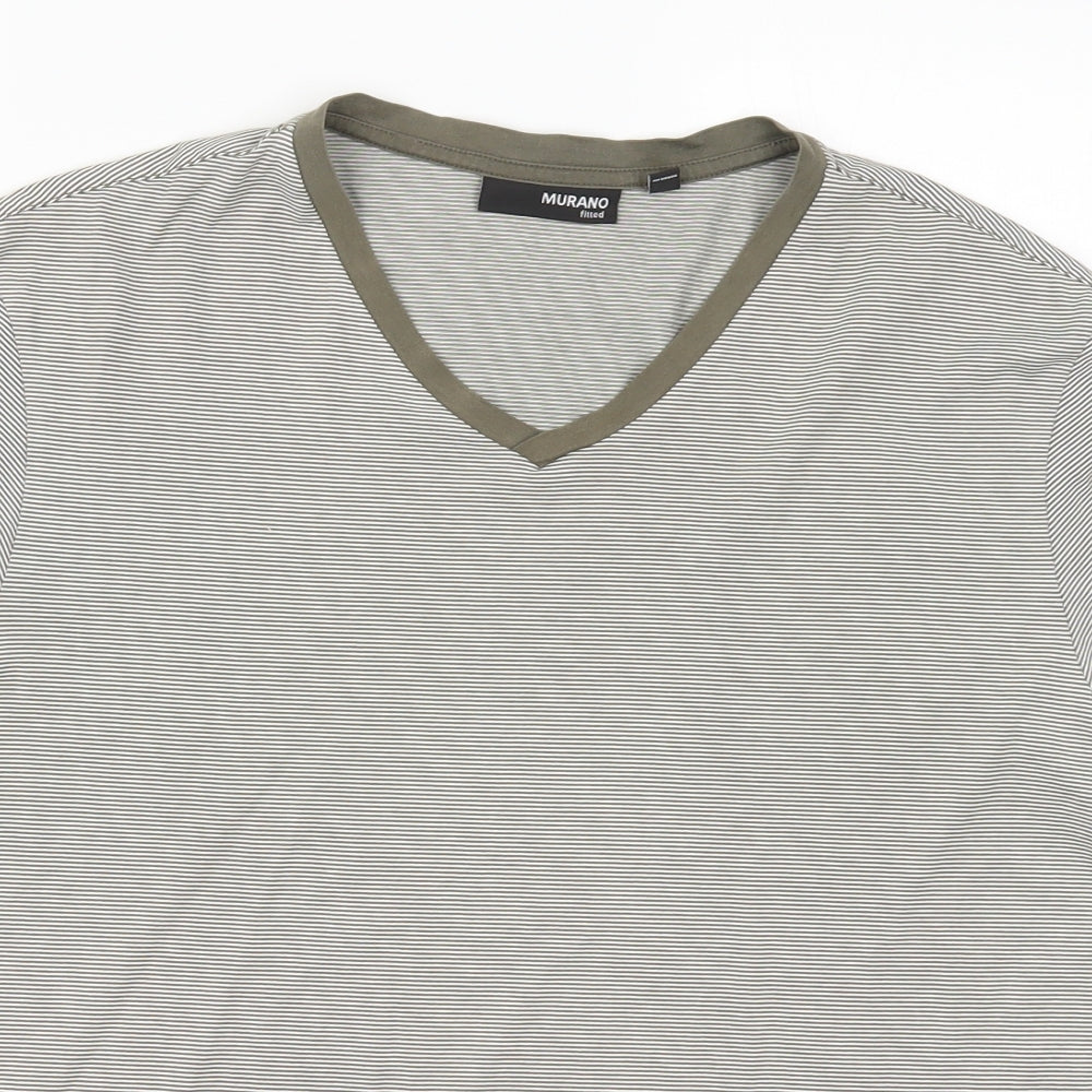 Murano Mens Green Striped   T-Shirt Size XL