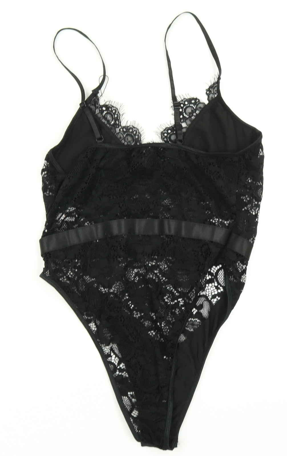 Boohoo Womens Black Floral Lace Bodysuit One-Piece Size L