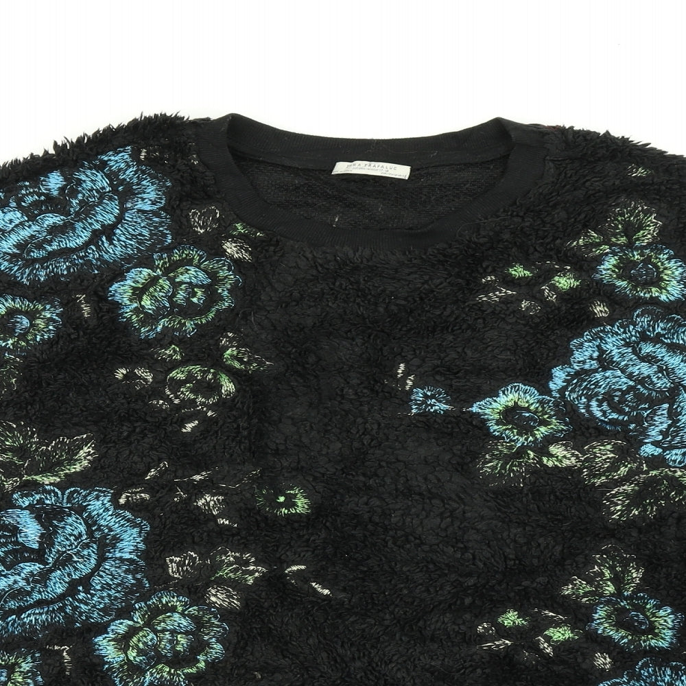 Zara Womens Black Floral  Pullover Sweatshirt Size M