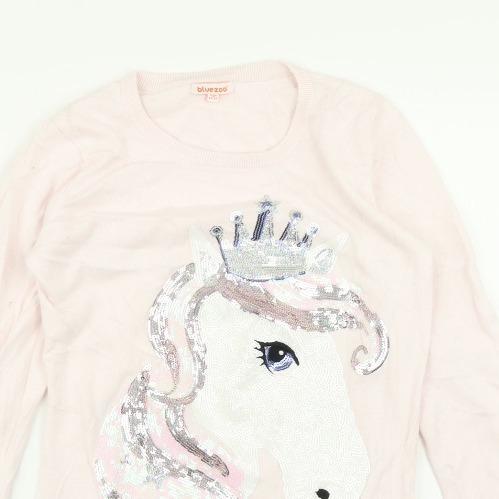 Bluezoo Girls Pink  Knit Jumper Dress  Size 11-12 Years  - Unicorn
