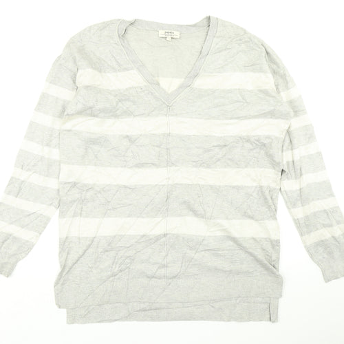 Papaya Womens Grey Striped Knit Pullover Jumper Size M