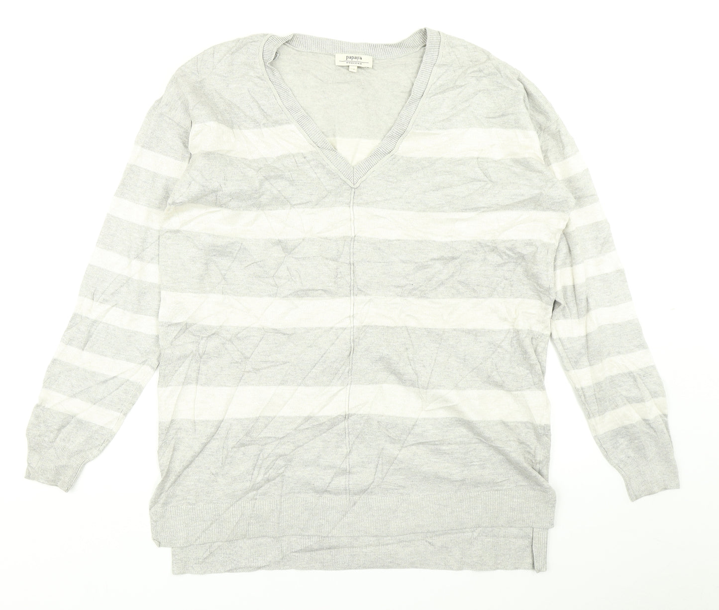 Papaya Womens Grey Striped Knit Pullover Jumper Size M