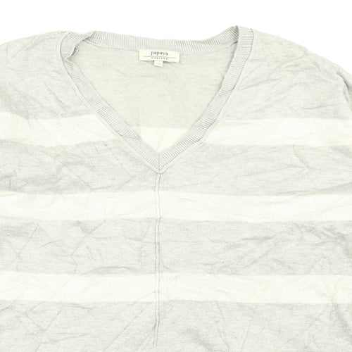 Papaya Womens Grey Striped Knit Pullover Jumper Size M