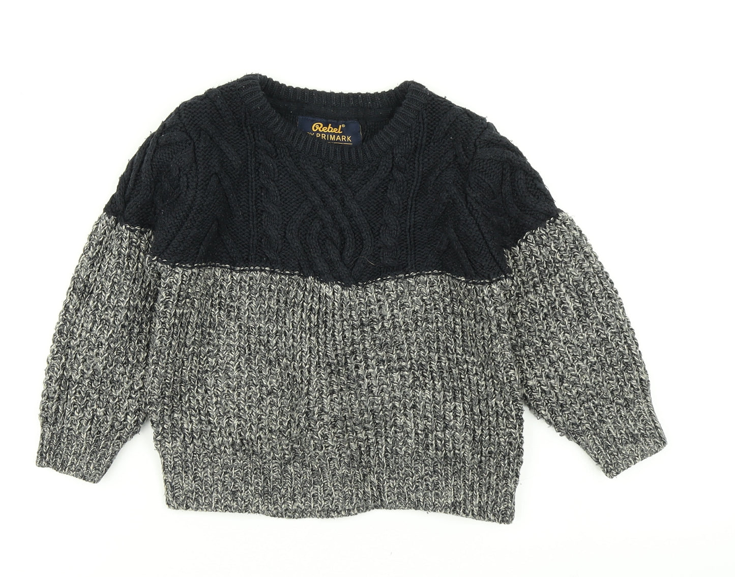 Rebel Boys Grey Colourblock Knit Pullover Jumper Size 3-4 Years