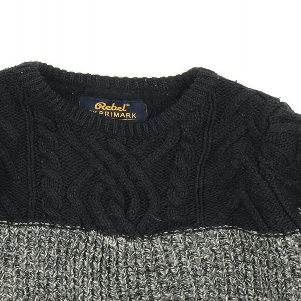 Rebel Boys Grey Colourblock Knit Pullover Jumper Size 3-4 Years