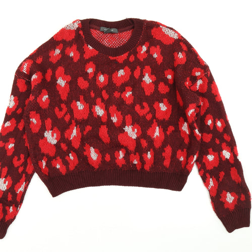 Primark Womens Red Animal Print Knit Pullover Jumper Size S