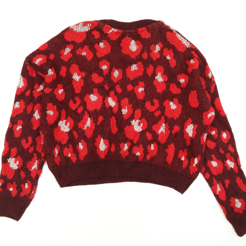 Primark Womens Red Animal Print Knit Pullover Jumper Size S