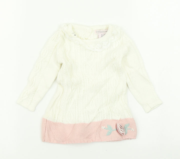 Catherine Malandrino Girls White Colourblock Knit Jumper Dress Size 3-6 Months