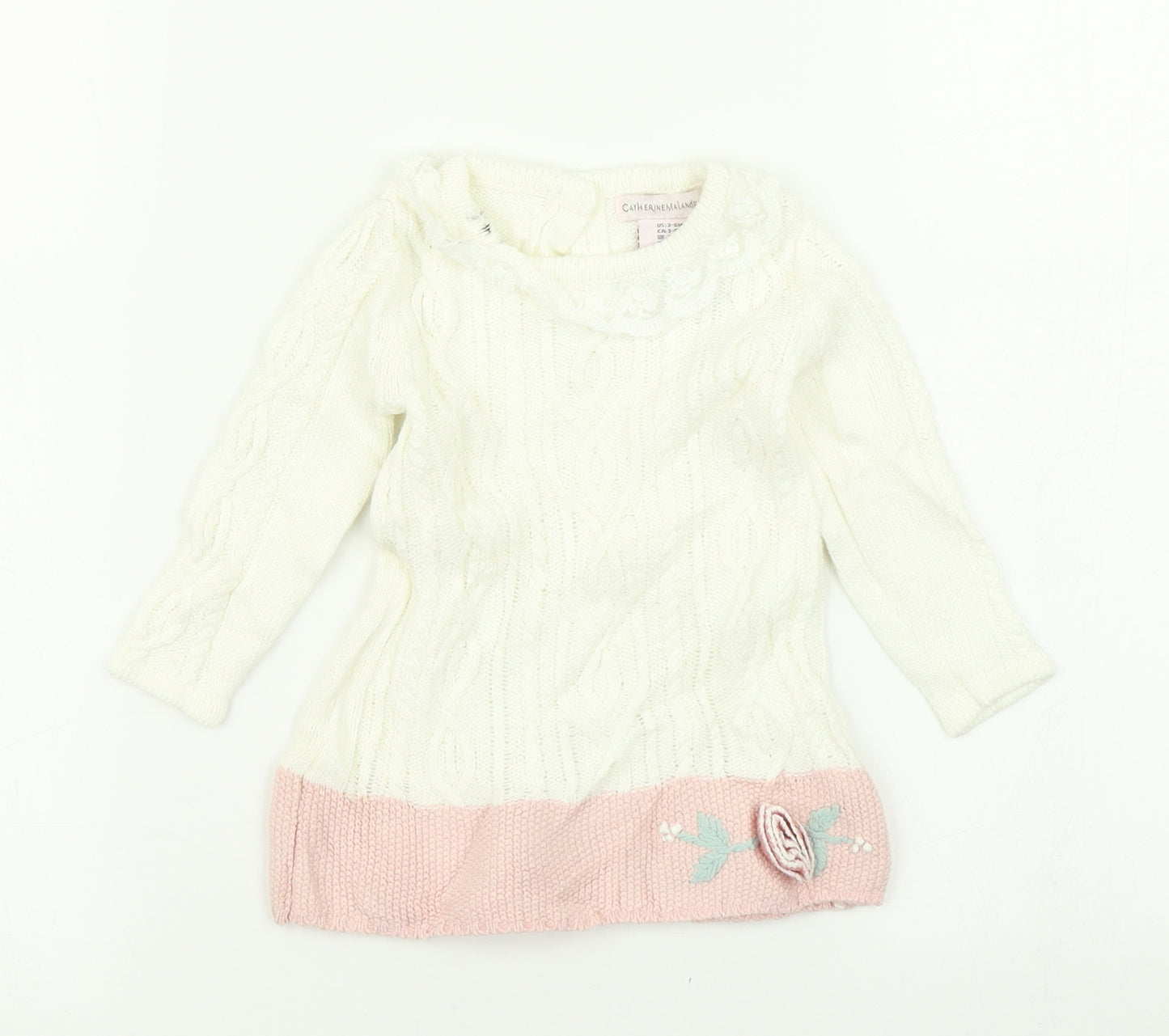 Catherine Malandrino Girls White Colourblock Knit Jumper Dress  Size 3-6 Months
