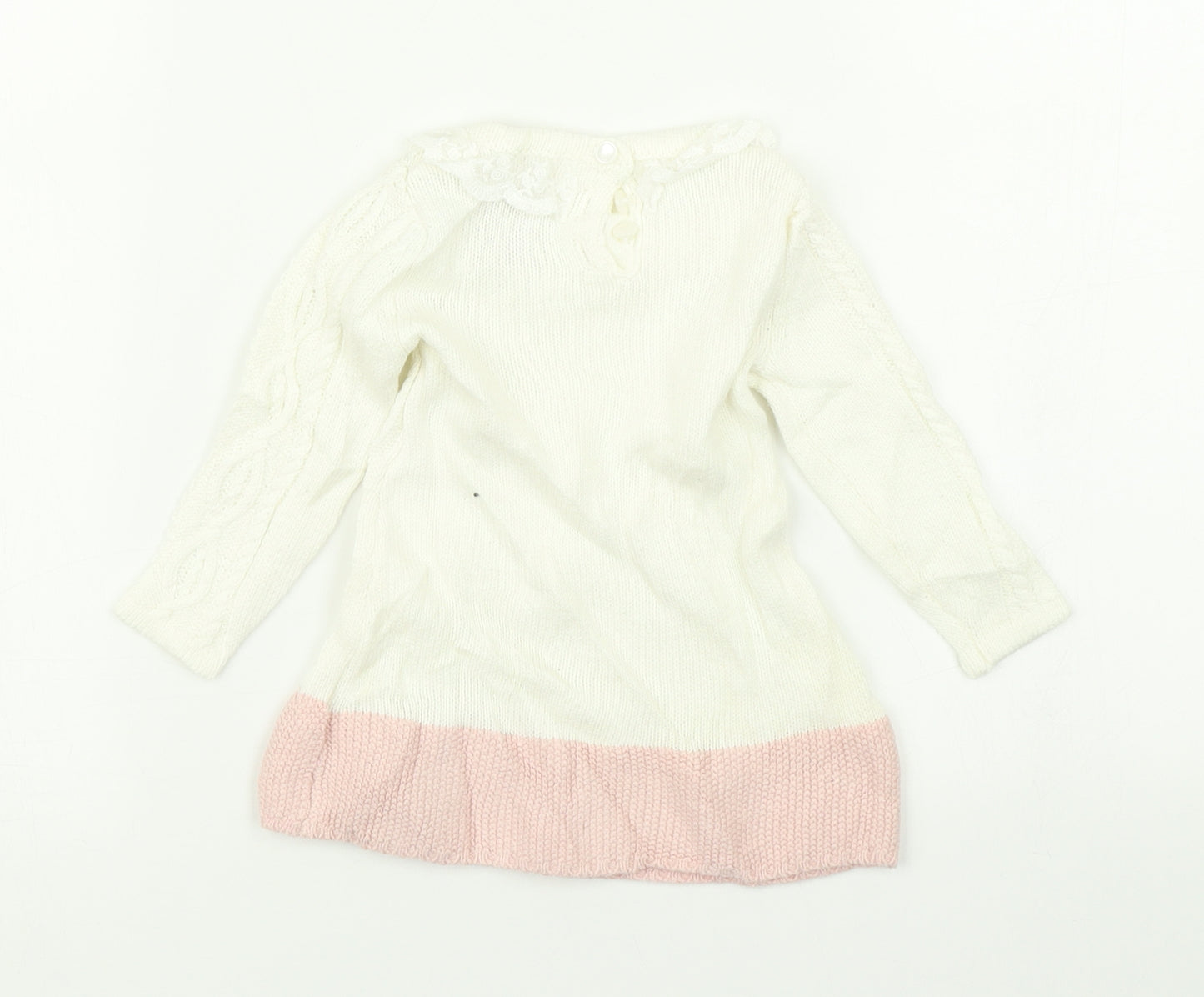 Catherine Malandrino Girls White Colourblock Knit Jumper Dress  Size 3-6 Months